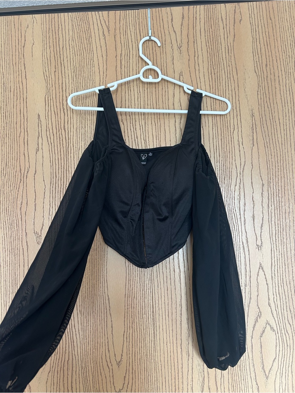 Windsor Black Off-Shoulder Mesh Sleeve Corset Crop Top